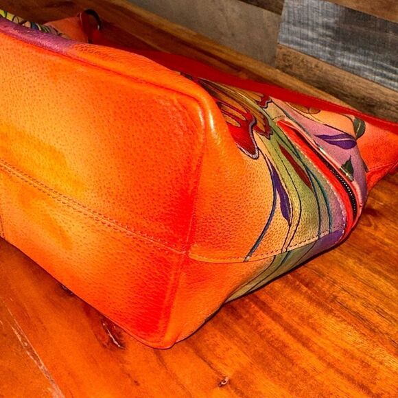 🦋🦋Anuschka Handpainted Leather Medium Hobo Shoulder Bag Butterfly - Picture 7 of 14